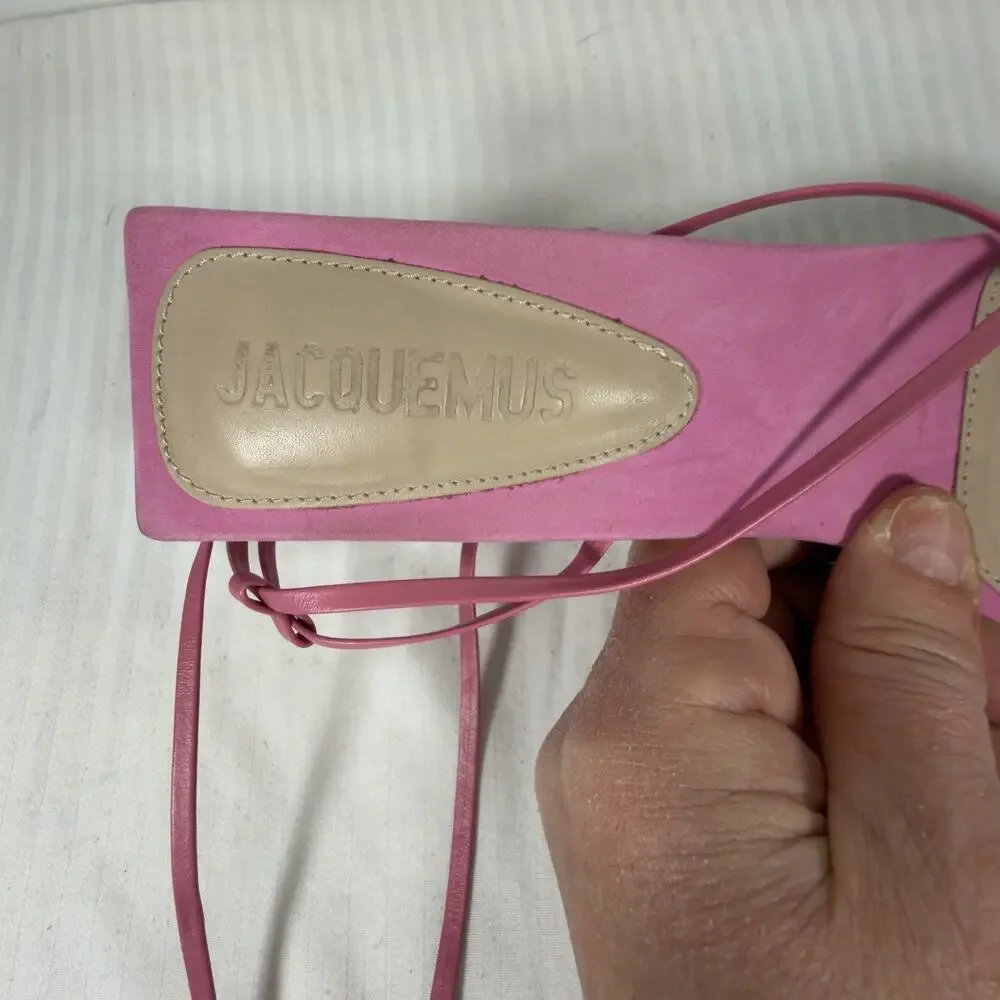 Jacquemus Pink Suede Ankle Tie Block Heel Sandals Size 8 UK 39 - Picture 13 of 15